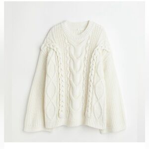 H&M Chunky White Cable Knit Sweater- Small